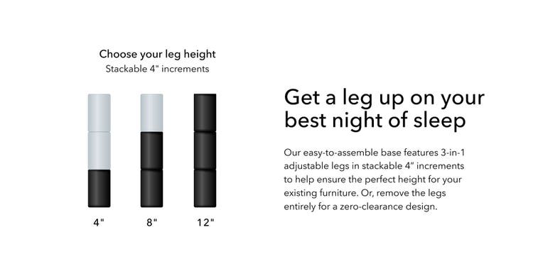 Adjustable furniture legs in stackable increments