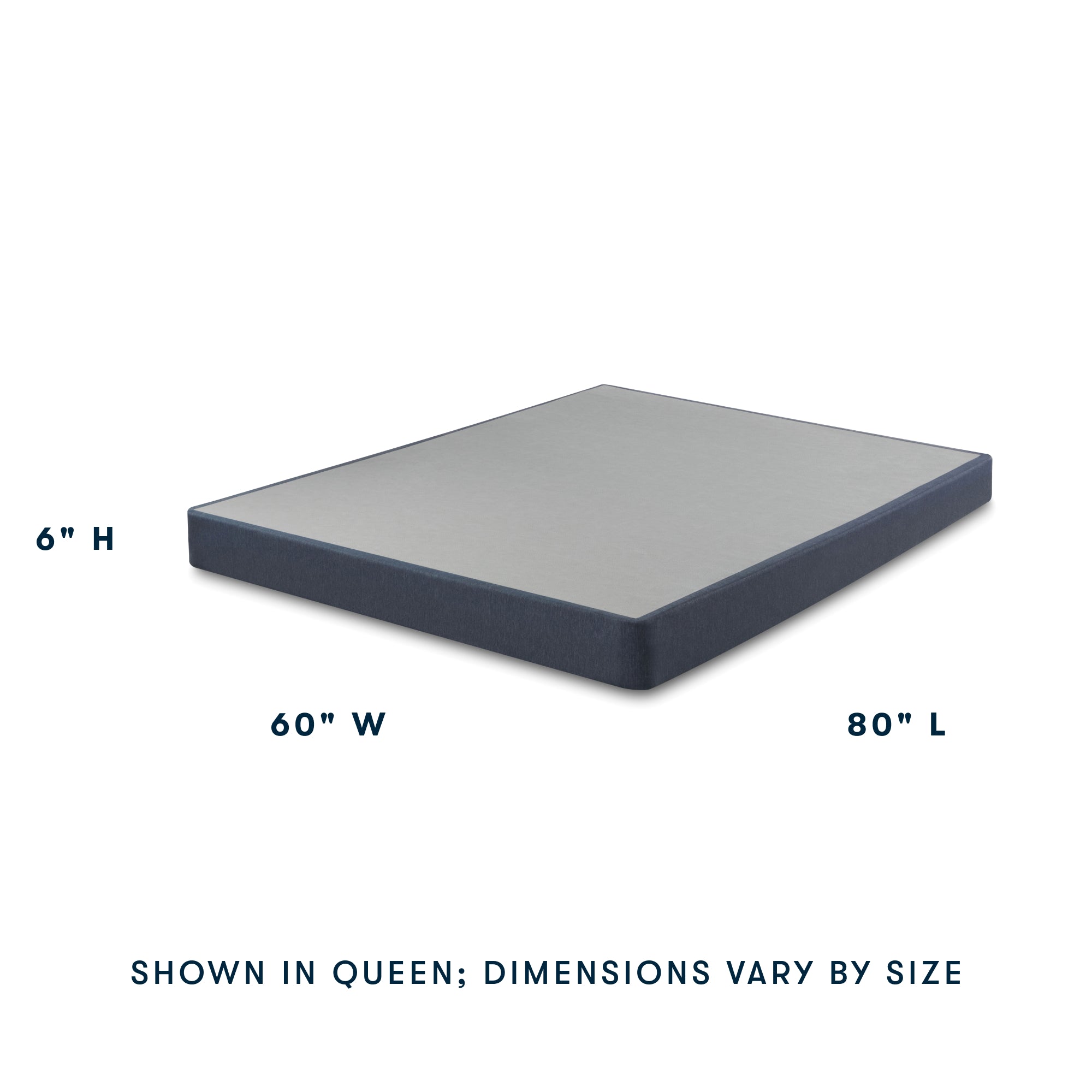 Serta Foundation shown as a queen size at an angle showing 6" in Height, 60" Width and 80" in Length || level: low profile