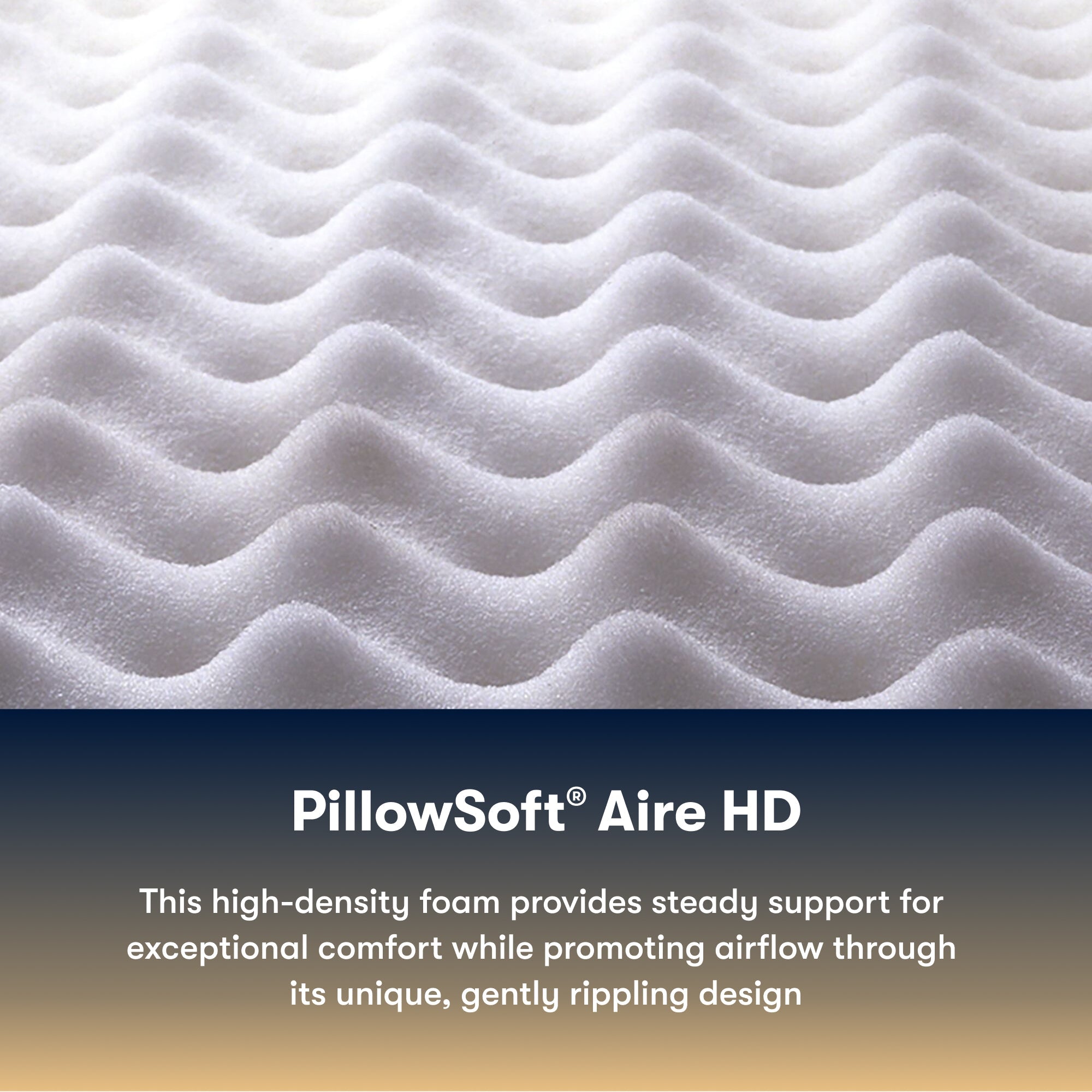 Close-up of PillowSoft Aire HD foam with text describing its features used on the Serta Perfect Sleeper firm mattress